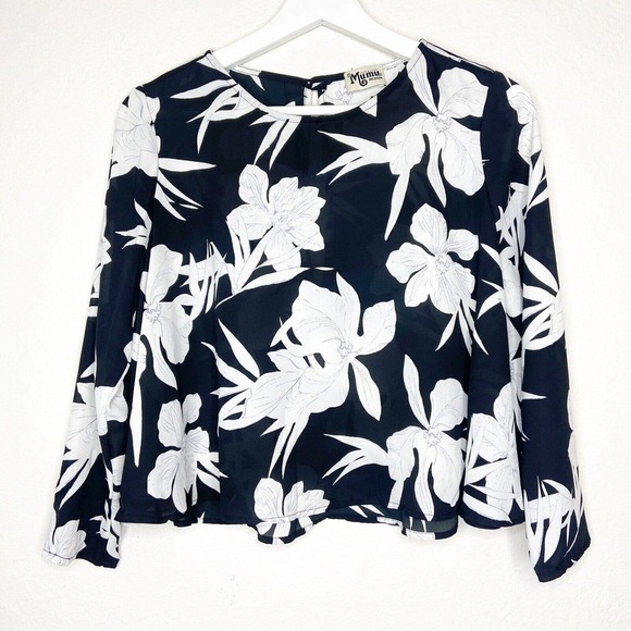 Show Me Your Mumu Black and White Floral Claudia Top Sz M - Picture 2 of 8